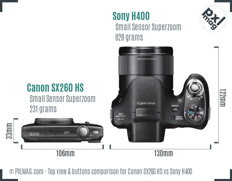 Canon SX260 HS vs Sony H400 top view buttons comparison
