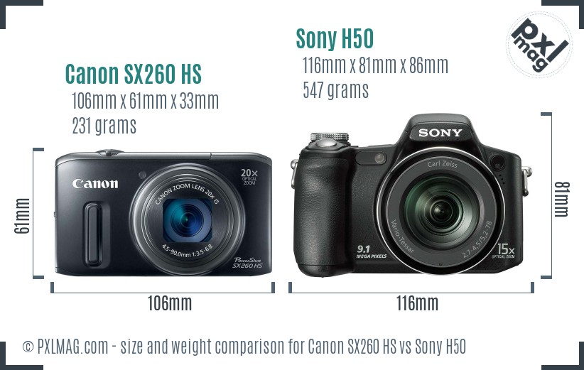 Canon SX260 HS vs Sony H50 size comparison