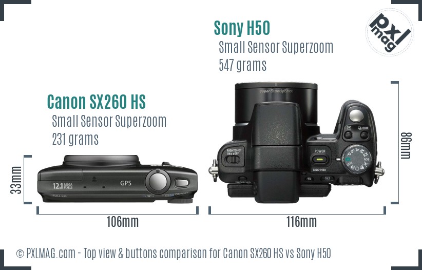 Canon SX260 HS vs Sony H50 top view buttons comparison
