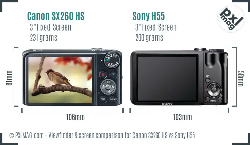 Canon SX260 HS vs Sony H55 Screen and Viewfinder comparison