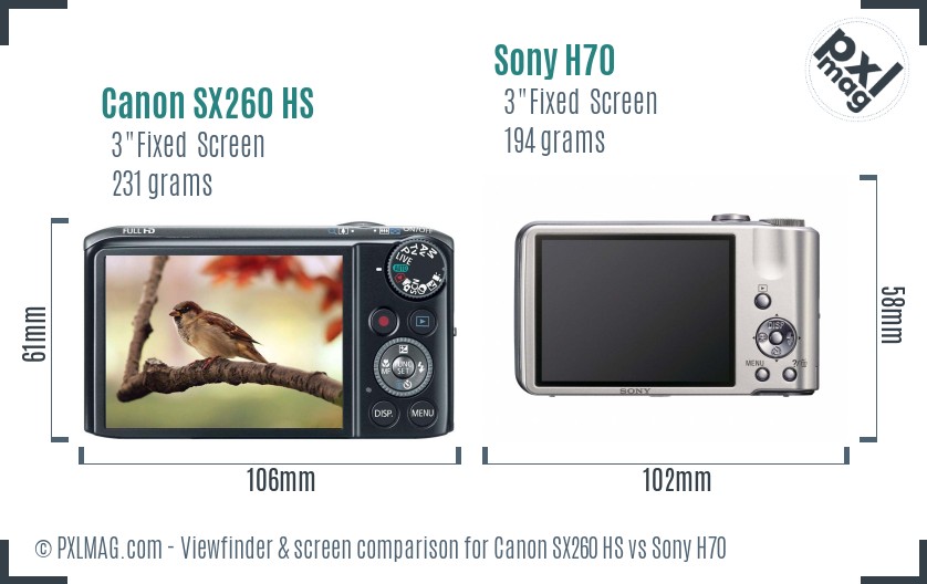 Canon SX260 HS vs Sony H70 Screen and Viewfinder comparison
