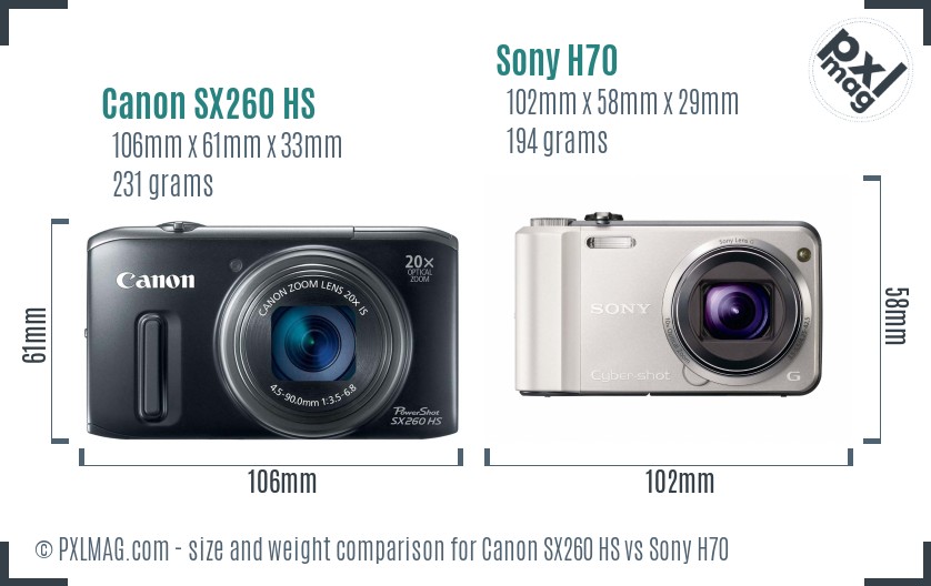 Canon SX260 HS vs Sony H70 size comparison