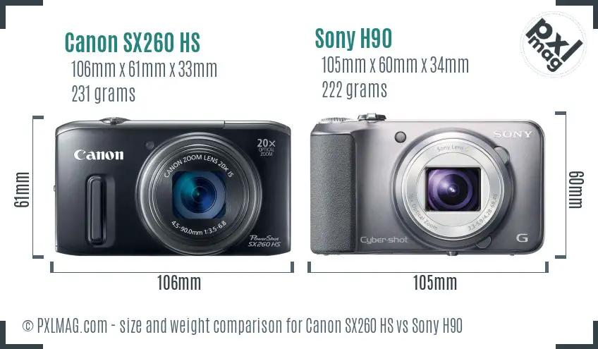 Canon SX260 HS vs Sony H90 size comparison