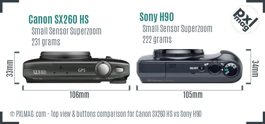 Canon SX260 HS vs Sony H90 top view buttons comparison