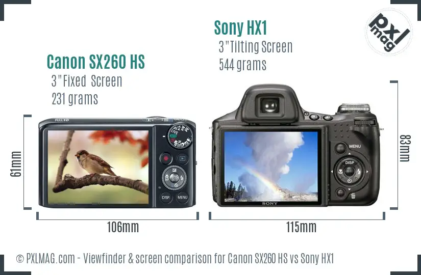 Canon SX260 HS vs Sony HX1 Screen and Viewfinder comparison