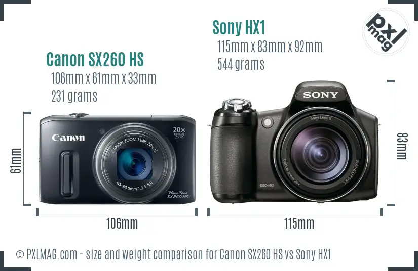 Canon SX260 HS vs Sony HX1 size comparison