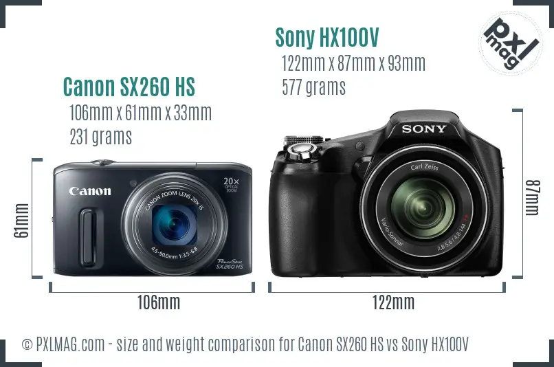 Canon SX260 HS vs Sony HX100V size comparison Canon SX260 HS vs Sony HX100V size comparison