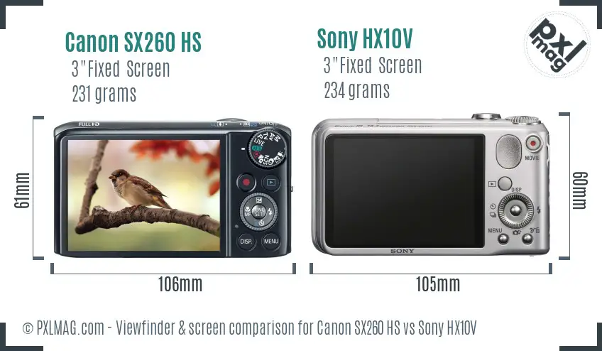 Canon SX260 HS vs Sony HX10V Screen and Viewfinder comparison