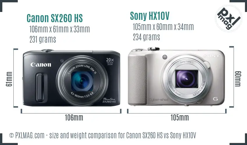 Canon SX260 HS vs Sony HX10V size comparison
