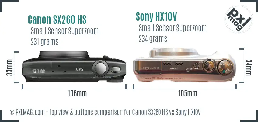 Canon SX260 HS vs Sony HX10V top view buttons comparison