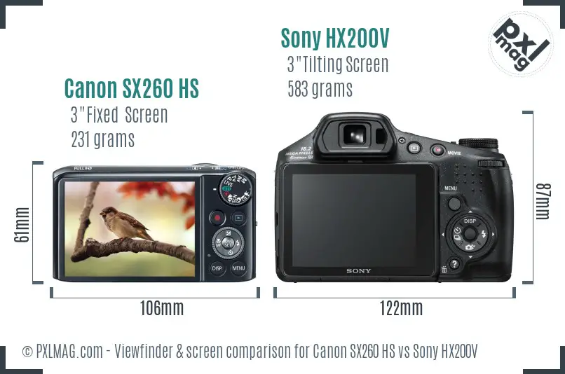 Canon SX260 HS vs Sony HX200V Screen and Viewfinder comparison