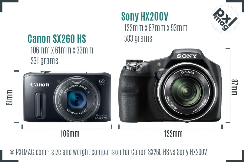 Canon SX260 HS vs Sony HX200V size comparison
