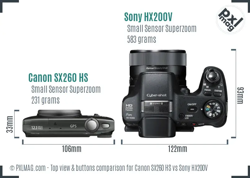 Canon SX260 HS vs Sony HX200V top view buttons comparison