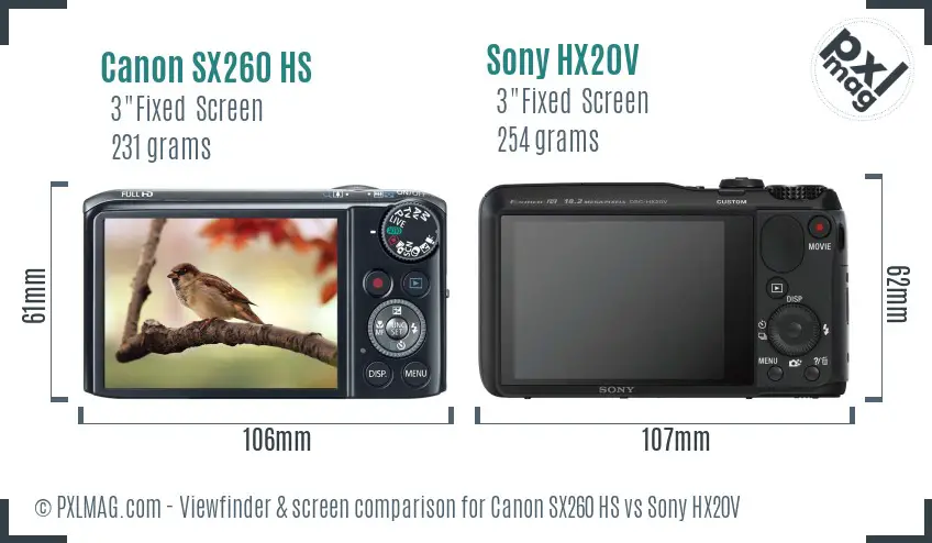 Canon SX260 HS vs Sony HX20V Screen and Viewfinder comparison