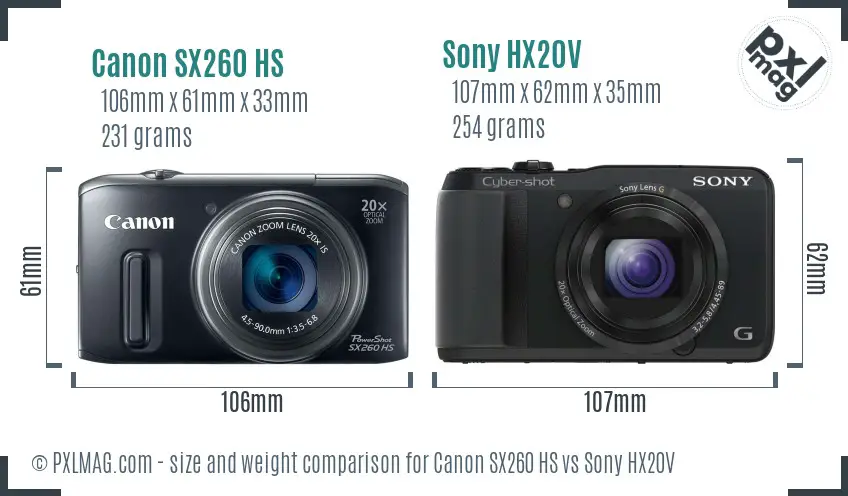 Canon SX260 HS vs Sony HX20V size comparison