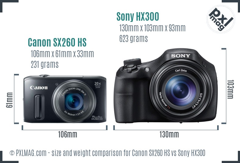 Canon SX260 HS vs Sony HX300 size comparison Canon SX260 HS vs Sony HX300 size comparison