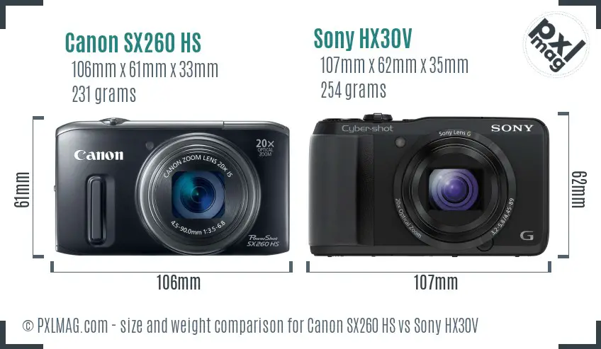 Canon SX260 HS vs Sony HX30V size comparison Canon SX260 HS vs Sony HX30V size comparison
