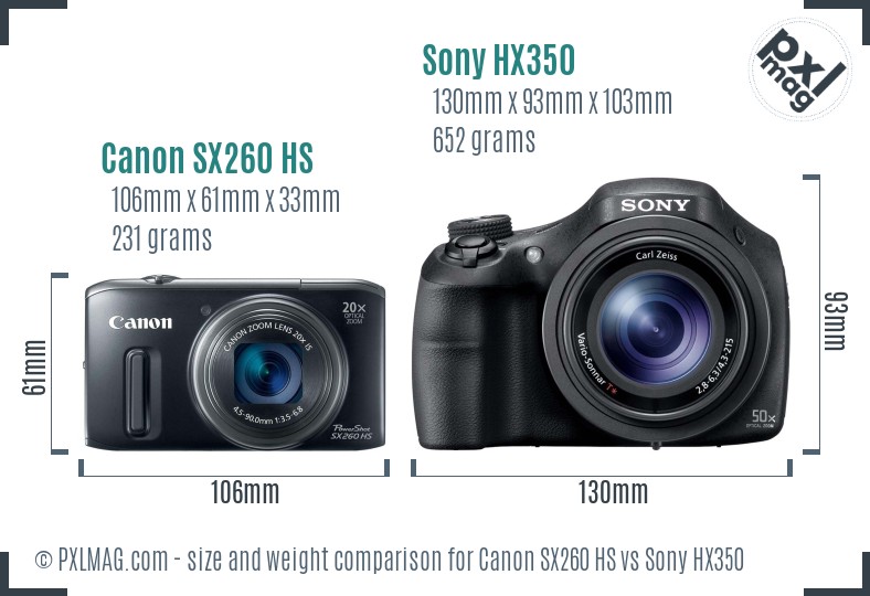 Canon SX260 HS vs Sony HX350 size comparison Canon SX260 HS vs Sony HX350 size comparison