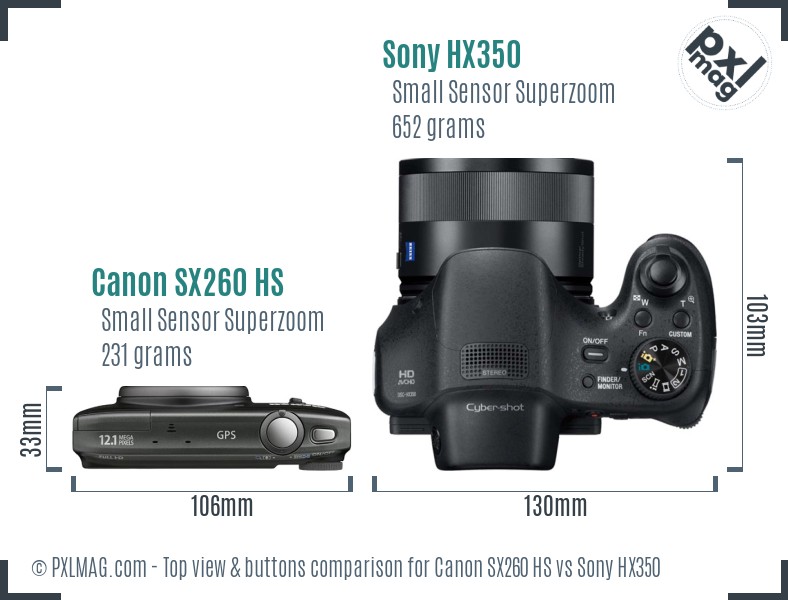Canon SX260 HS vs Sony HX350 top view buttons comparison