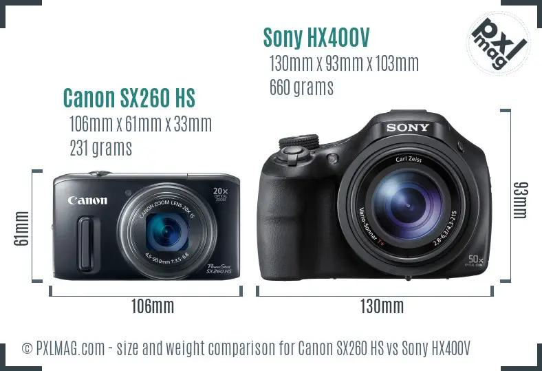 Canon SX260 HS vs Sony HX400V size comparison Canon SX260 HS vs Sony HX400V size comparison