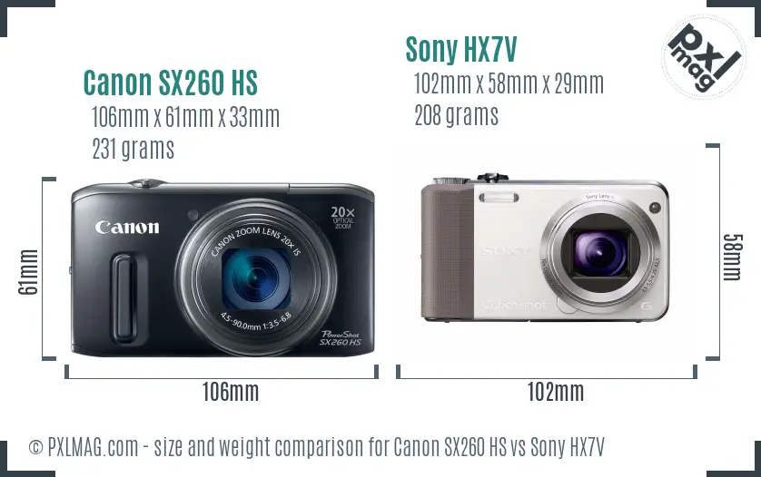Canon SX260 HS vs Sony HX7V size comparison Canon SX260 HS vs Sony HX7V size comparison