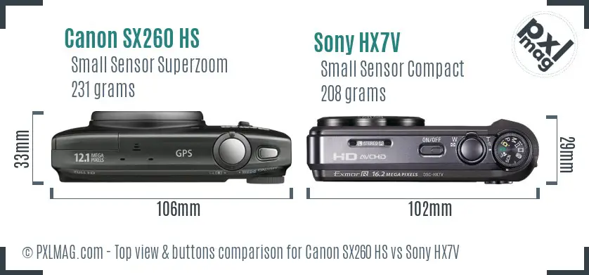Canon SX260 HS vs Sony HX7V top view buttons comparison Canon SX260 HS vs Sony HX7V top view buttons comparison