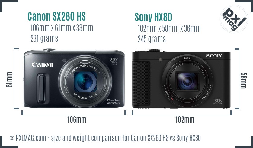 Canon SX260 HS vs Sony HX80 size comparison