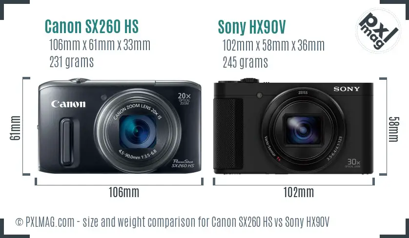 Canon SX260 HS vs Sony HX90V size comparison