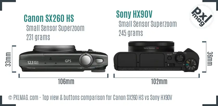 Canon SX260 HS vs Sony HX90V top view buttons comparison