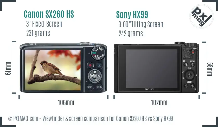 Canon SX260 HS vs Sony HX99 Screen and Viewfinder comparison