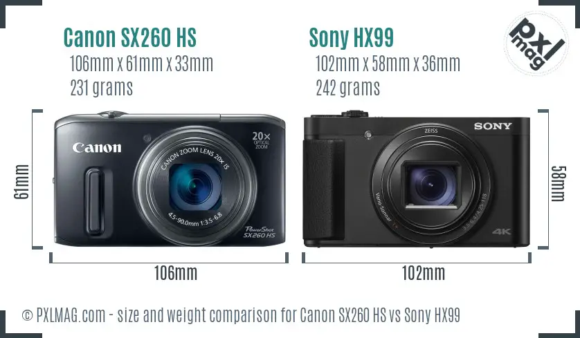 Canon SX260 HS vs Sony HX99 size comparison