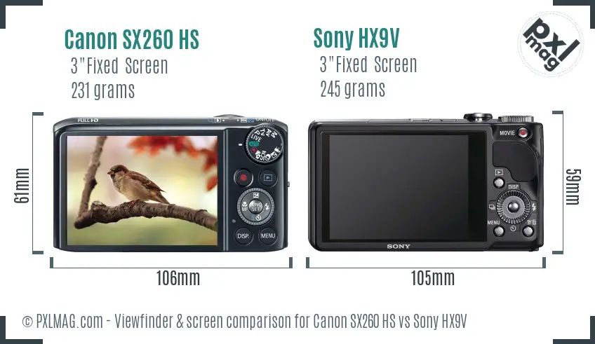Canon SX260 HS vs Sony HX9V Screen and Viewfinder comparison