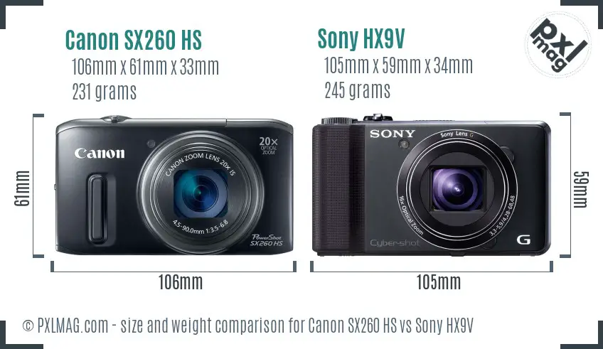 Canon SX260 HS vs Sony HX9V size comparison