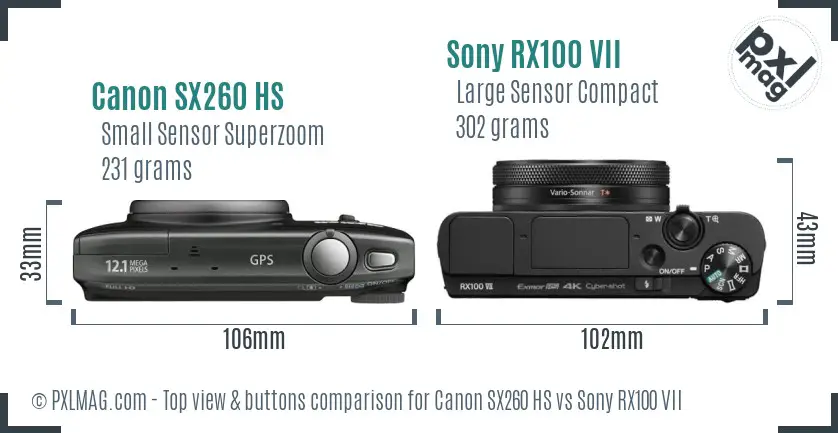 Canon SX260 HS vs Sony RX100 VII top view buttons comparison
