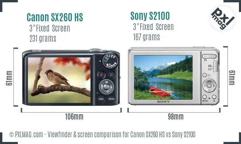 Canon SX260 HS vs Sony S2100 Screen and Viewfinder comparison