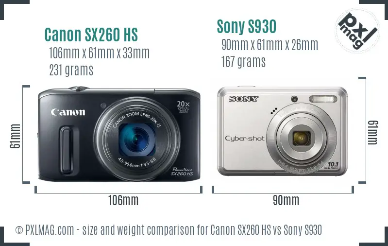 Canon SX260 HS vs Sony S930 size comparison