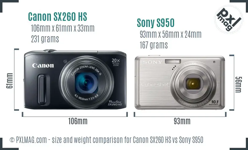 Canon SX260 HS vs Sony S950 size comparison