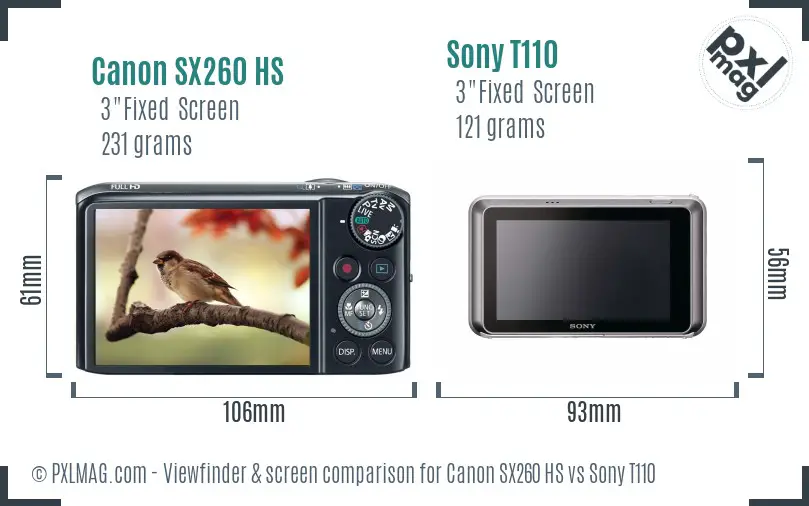 Canon SX260 HS vs Sony T110 Screen and Viewfinder comparison