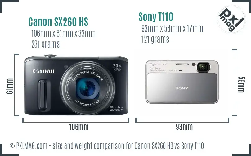 Canon SX260 HS vs Sony T110 size comparison