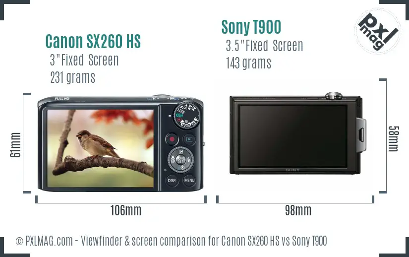 Canon SX260 HS vs Sony T900 Screen and Viewfinder comparison Canon SX260 HS vs Sony T900 Screen and Viewfinder comparison