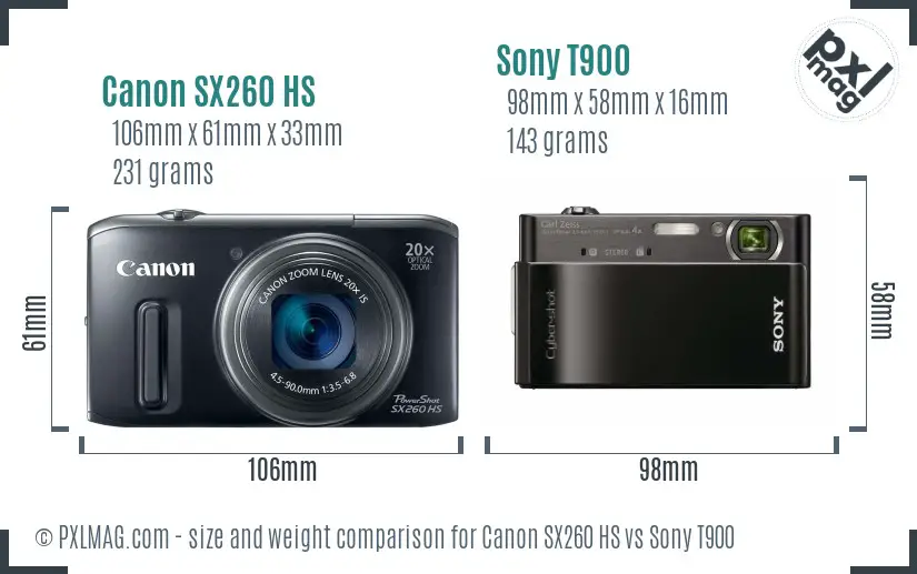 Canon SX260 HS vs Sony T900 size comparison Canon SX260 HS vs Sony T900 size comparison