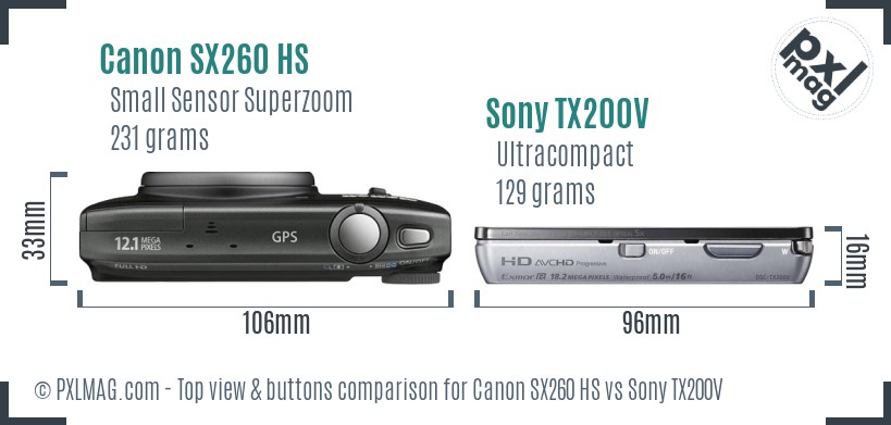 Canon SX260 HS vs Sony TX200V top view buttons comparison