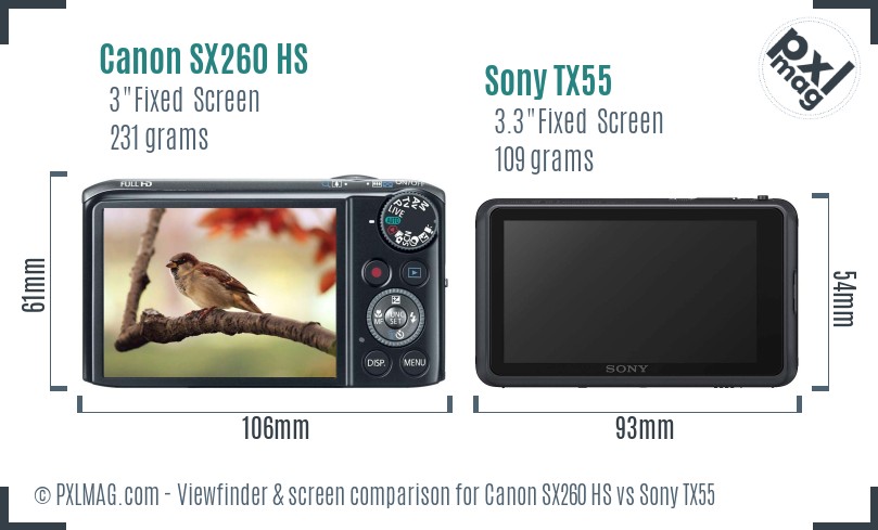 Canon SX260 HS vs Sony TX55 Screen and Viewfinder comparison