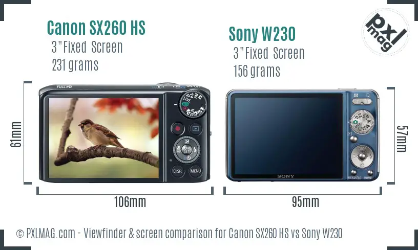 Canon SX260 HS vs Sony W230 Screen and Viewfinder comparison