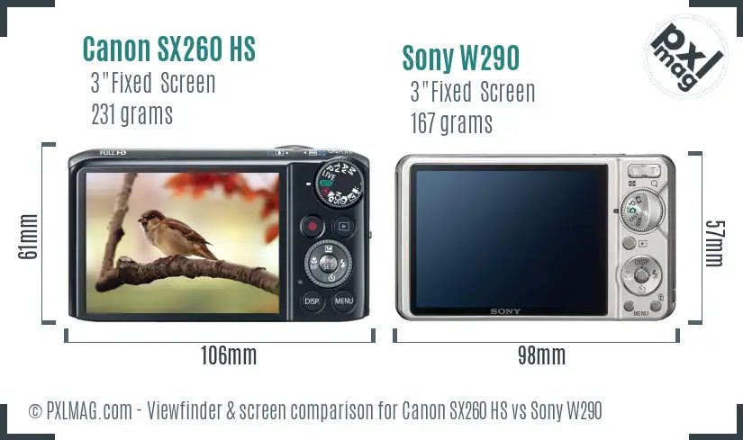 Canon SX260 HS vs Sony W290 Screen and Viewfinder comparison Canon SX260 HS vs Sony W290 Screen and Viewfinder comparison