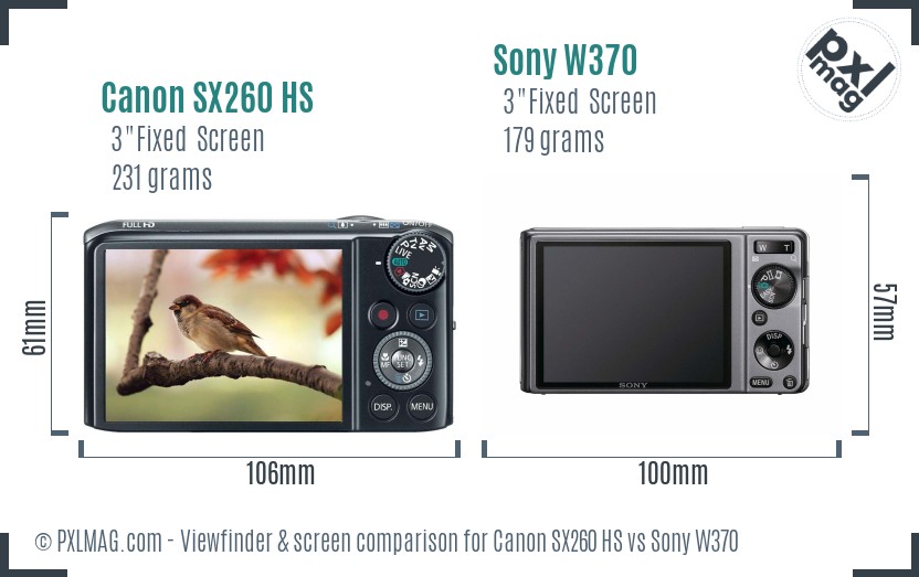 Canon SX260 HS vs Sony W370 Screen and Viewfinder comparison