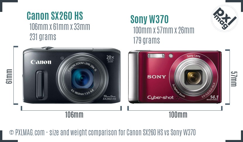 Canon SX260 HS vs Sony W370 size comparison