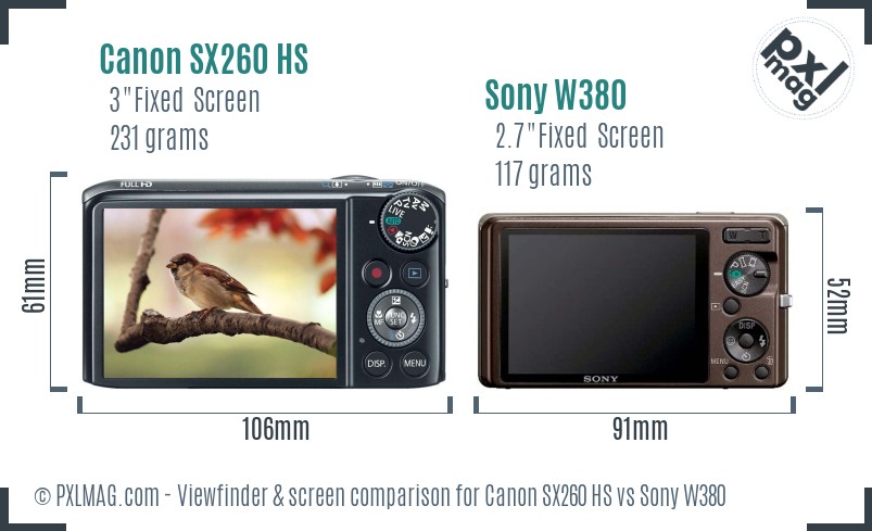 Canon SX260 HS vs Sony W380 Screen and Viewfinder comparison