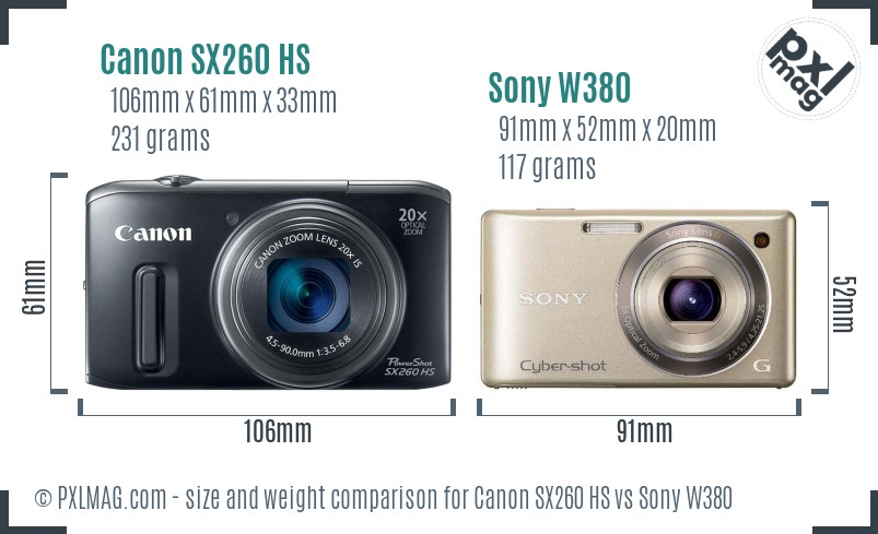 Canon SX260 HS vs Sony W380 size comparison