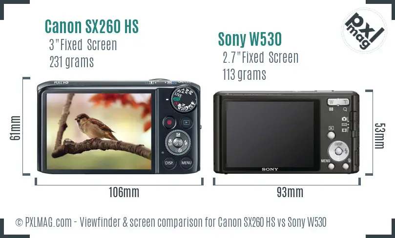 Canon SX260 HS vs Sony W530 Screen and Viewfinder comparison Canon SX260 HS vs Sony W530 Screen and Viewfinder comparison